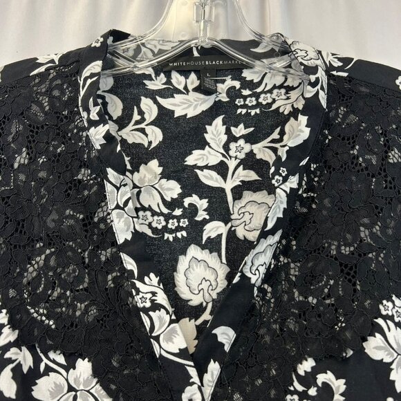 White House Black Market Floral Lace Button Up Top Black/Multi Size Large - Picture 3 of 7
